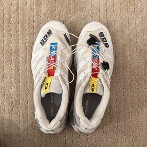 Salomon Kids White Sneakers with Yellow and Blue Accents